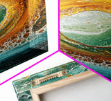 Ocean Wave Swirl Canvas Print | Abstract Beach Wall Art | Turquoise Gold Painting | Coastal Home Decor | Surfer Wall Art