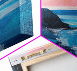 Sunset Cliff Framed Canvas Print Coastal Seascape Wall Art Vibrant Ocean Painting Modern Beach House Decor Relaxing Home Gift