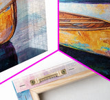 Wooden Canoe, Coastal Landscape Art, Nautical Wall Art, Seascape Painting, Lake Tahoe Art, Extra Wide Art, Framed Canvas Print