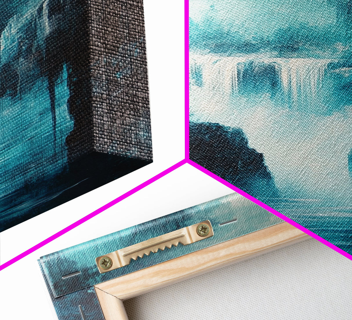 waterfall painting, landscape painting, framed canvas print, mountain painting, rustic wall art, blue and green wall art, gift idea