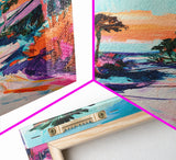 Palm Sunset, Coastal Cowgirl Wall Art, Southwest Wall Art, Surf Wall Art, Pink Orange Wall Art, Canvas Print, Extra Wide Art