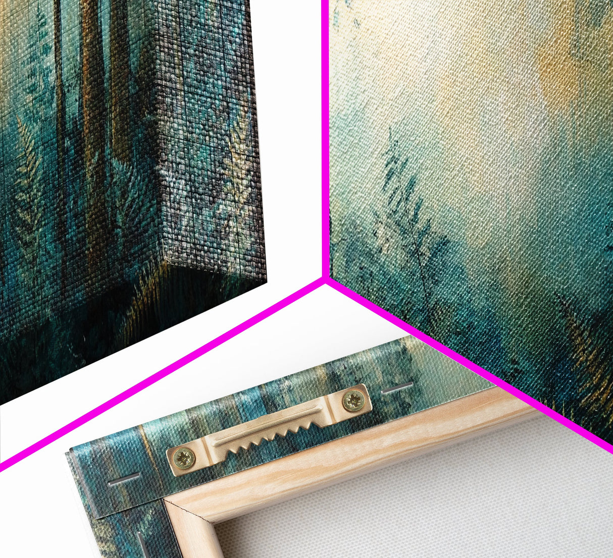 Enchanted Forest Glow Canvas Print Moody Woodland Art, Blue Green Nature Painting, Dreamy Landscape Decor, Large Living Room Artwork