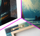 Moonlit Sailboat Canvas Print Dramatic Ocean Wall Art, Coastal Nautical Painting, Dark Blue Seascape, Moody Living Room Decor