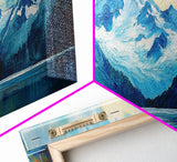 Mountain Lake Framed Canvas Print, Snowy Peak Nature Art, Adventure Home Decor, Alpine Forest Wall Art, Cabin Living Room Wall Decor