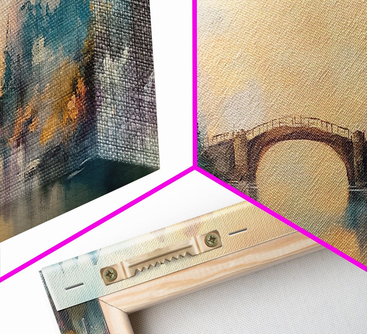 Misty Bridge Framed Canvas Print, Dreamy Lake Landscape Wall Art, Autumn Home Decor, Romantic Nature Painting, Serene Wall Artwork