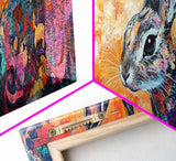 Colorful Abstract Rabbit Canvas Print, Vibrant Animal Wall Art, Boho Bunny Painting, Nature Wildlife Art, Playful Bedroom Decor