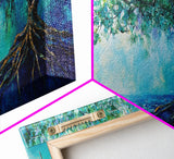 Mystical Tree Art Canvas Print Blue Abstract Nature Wall Decor Dreamy Coastal Artwork Living Room or Bedroom Accent Minimalist Boho