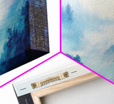Ethereal Foggy Forest Framed Canvas Print - Mystical Landscape Wall Art, Blue and Purple Nature Decor, Living Room Art