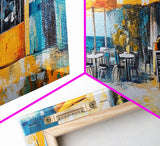 Beachfront Café Painting, Rustic Coastal Restaurant Art, Vibrant Nautical Wall Decor, Warm and Inviting Kitchen, Canvas Print