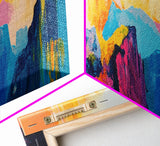 Colorful Mountain Reflections Canvas Print - Abstract Nature Wall Art, Vibrant Sunset Painting, Home Decor, Bold Artistic Statement