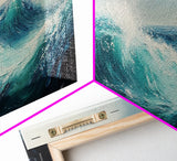 Stormy Sea Framed Canvas Print Dramatic Ocean Waves Painting, Moody Nautical Wall Art, Deep Blue Coastal Decor, Living Room Art