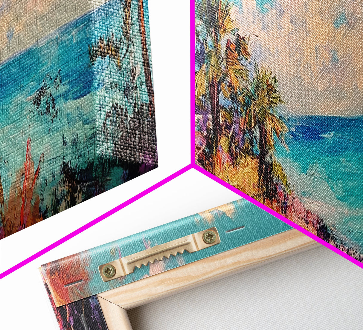 Tropical Beach Canvas Print Coastal House Painting, Palm Tree Art, Vibrant Seaside Wall Decor, Summer Home Decor, Living Room Art