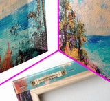 Tropical Beach Canvas Print Coastal House Painting, Palm Tree Art, Vibrant Seaside Wall Decor, Summer Home Decor, Living Room Art