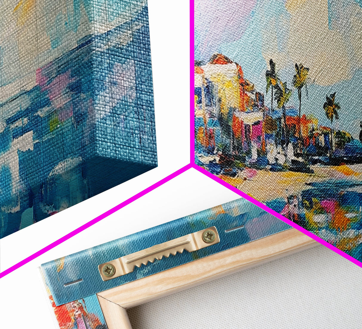 Tropical Beach Houses Framed Canvas Print Coastal Wall Art Vibrant Colorful Painting Modern Decor Large Art Living Room Office Art