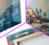 Tropical Beach Houses Framed Canvas Print Coastal Wall Art Vibrant Colorful Painting Modern Decor Large Art Living Room Office Art