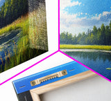 Scenic Lake Framed Canvas Print Nature Wall Art Peaceful Pond Painting Outdoor Retreat Decor Farmhouse Landscape Living Room Art