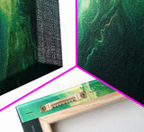 Green Abstract Swirl Framed Canvas Print - Modern Minimalist Wall Art, Deep Emerald Painting, Living Room Decor, Office Artwork