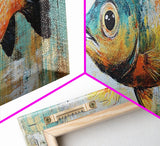 Vibrant Fish Canvas Print Rustic Coastal Wall Art Nautical Painting Beach House Decor Colorful Abstract Aquarium Art Lake House