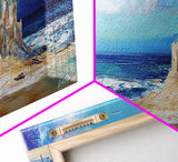 Fantasy Sandcastle Seascape Framed Canvas Print, Beach House Wall Art, Nautical Painting, Whimsical Ocean Scene, Kids Room Decor