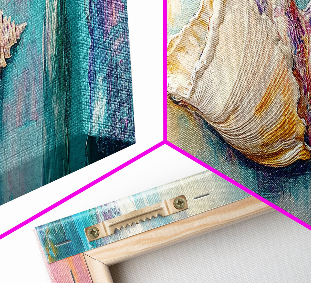 Textured Seashell Framed Canvas Print Beach House Decor, Coastal Wall Art, Pastel Ocean Painting, Nautical Theme, Home Decor