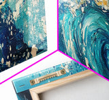 Ocean Wave, Blue Coastal Wall Art, Water Splash Painting, Beach House Decor, Canvas Print, Nautical Style, Bathroom Artwork