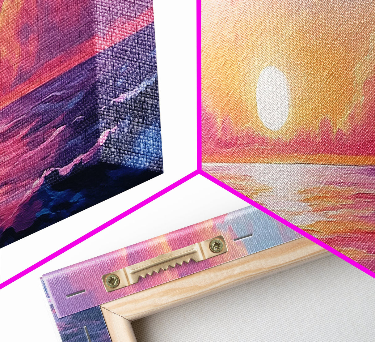 Pink Sunset, Romantic Ocean Painting, Vibrant Seascape Wall Art, Coastal Home Decor, Canvas Print, Dreamy Sky, Bedroom Artwork