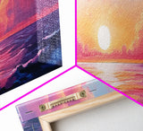 Pink Sunset, Romantic Ocean Painting, Vibrant Seascape Wall Art, Coastal Home Decor, Canvas Print, Dreamy Sky, Bedroom Artwork