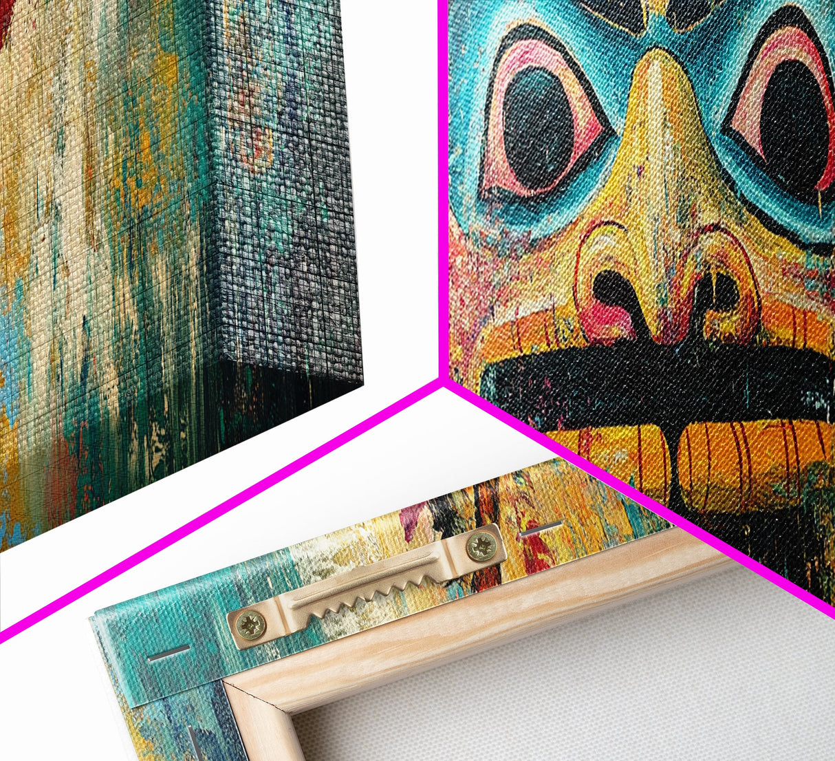 Tribal Mask, Vibrant Abstract, Bold Expressionism, Canvas Print, Boho Wall Art, Home Decor, Unique Artwork, Living Room Art