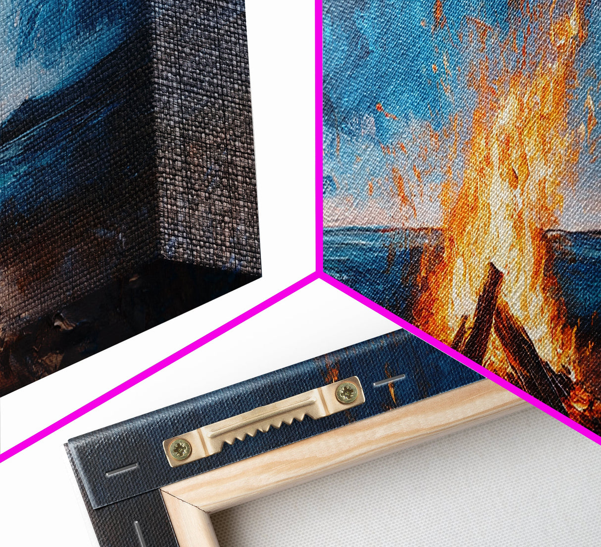 Stormy Beach Bonfire Canvas Print Dramatic Coastal Wall Art Ocean Fire Pit Painting Wilderness Adventure Decor Moody Gift