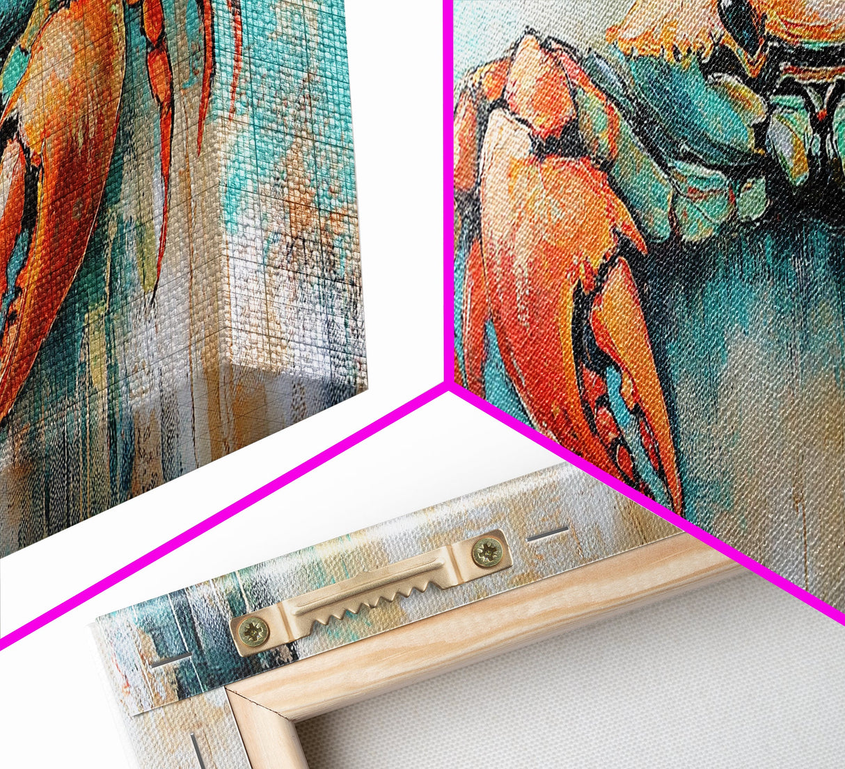 Rustic Crab Art Framed Canvas Print Coastal Nautical Wall Decor, Beach House Kitchen Art, Textured Ocean Painting, Living Room Accent