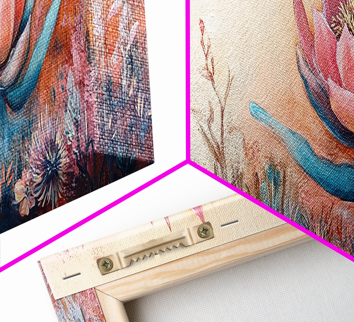 Print Blooming Lotus Flower Wall Art, Boho Floral Artwork, Feminine Botanical Decor, Bedroom Art, Pink and Blue Painting