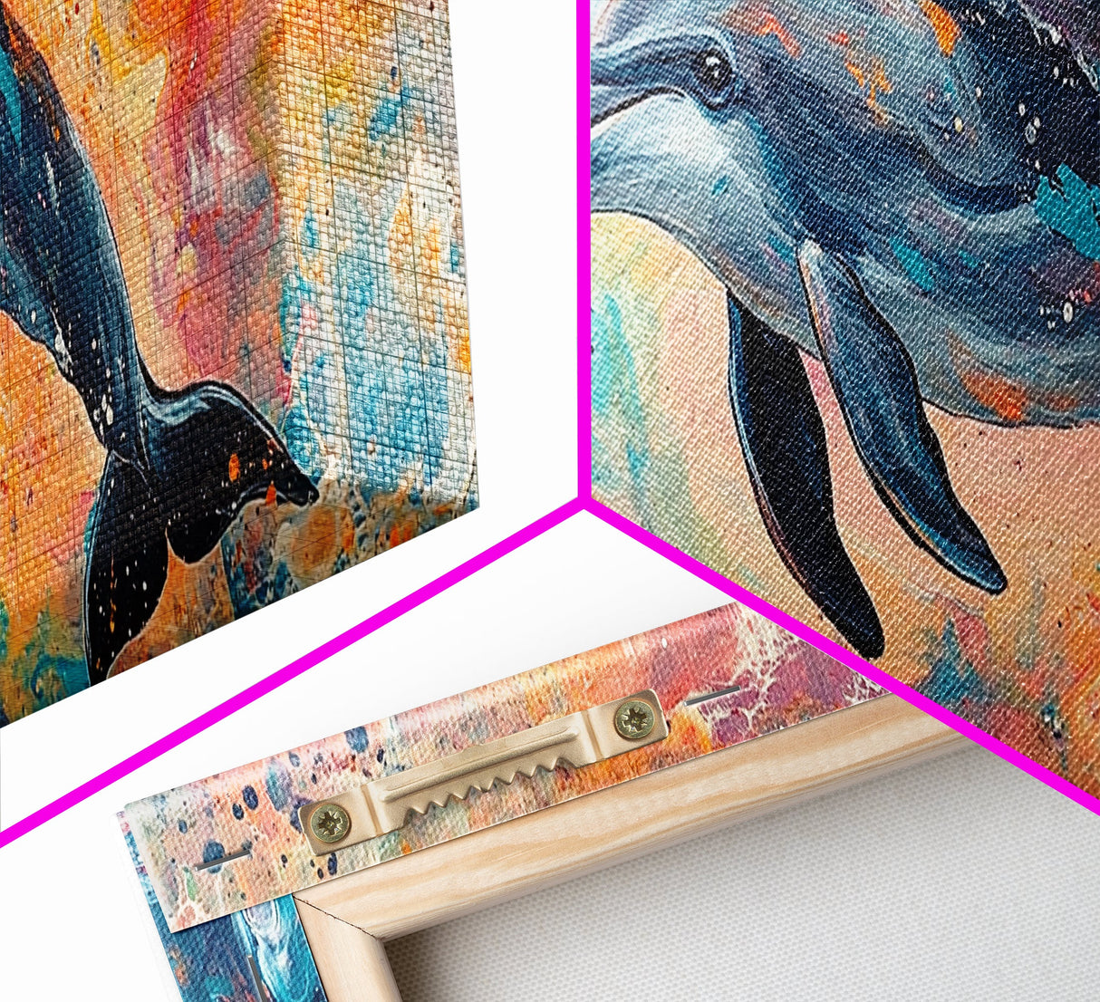 Playful Dolphin in Ocean Waves, Colorful Abstract Sea Life Art, Vibrant Marine Animal Painting, Coastal Home Decor