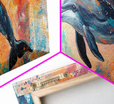 Playful Dolphin in Ocean Waves, Colorful Abstract Sea Life Art, Vibrant Marine Animal Painting, Coastal Home Decor