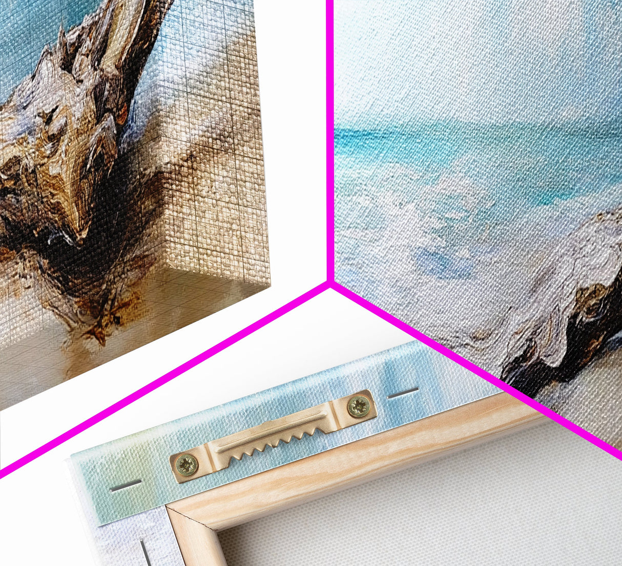 Driftwood on the Beach, Tranquil Coastal Landscape Wall Art, Serene Ocean Painting, Minimalist Seascape Decor, Relaxing Artwork