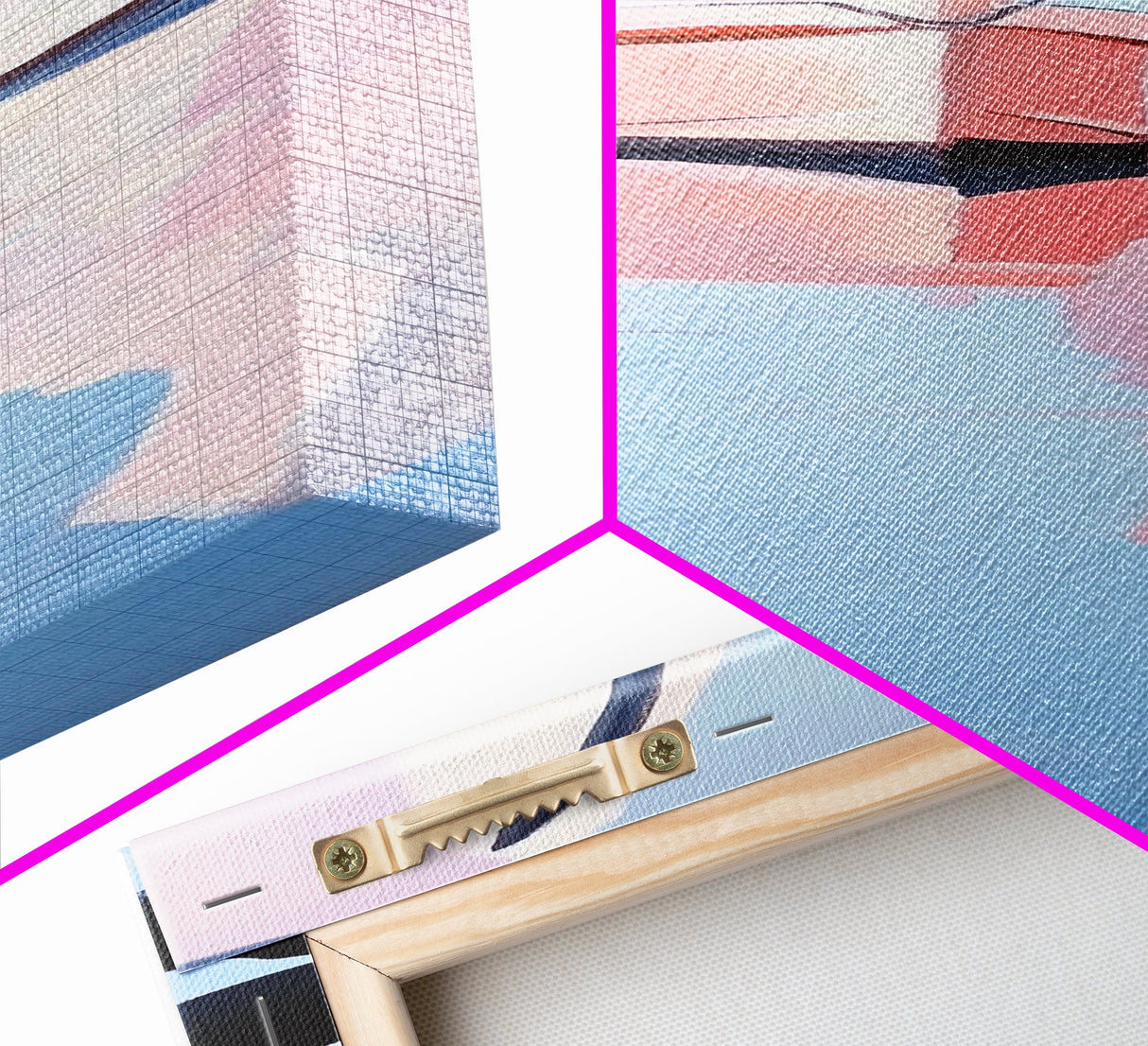 Harbor Reflections, Nautical Wall Art, Coastal Painting, Blue and Pink Decor, Ocean Home, Minimalist Seascape, Framed Canvas Print