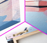 Harbor Reflections, Nautical Wall Art, Coastal Painting, Blue and Pink Decor, Ocean Home, Minimalist Seascape, Framed Canvas Print