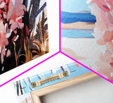 Desert Bloom, Southwest Landscape, Cactus and Flowers, Warm Toned Artwork, Boho Living Room Art, Pink and Blue Painting, Canvas Print