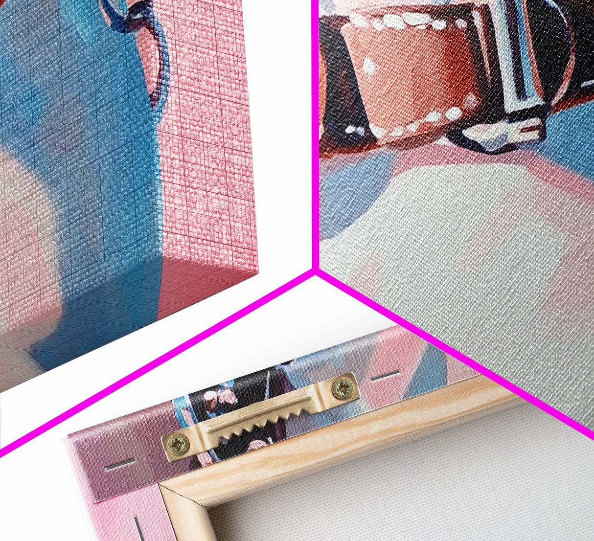 Leather Belt, Western Fashion, Modern Cowboy Art, Chic Home Decor, Framed Canvas Print, Minimalist Pink and Blue Wall Art