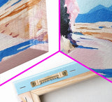 Blossoms, Mountain Path, Scenic Landscape Art, Nature Painting, Boho Decor, Framed Canvas Print, Pastel Pink Trees, Serene Wall Art