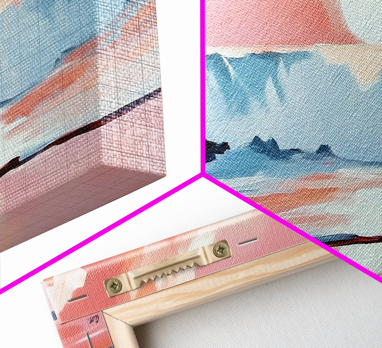 Pink Sunset, Ocean Waves, Coastal Art, Beach Decor, Framed Canvas Print, Modern Wall Art, Nautical Art, Living Room Wall Art
