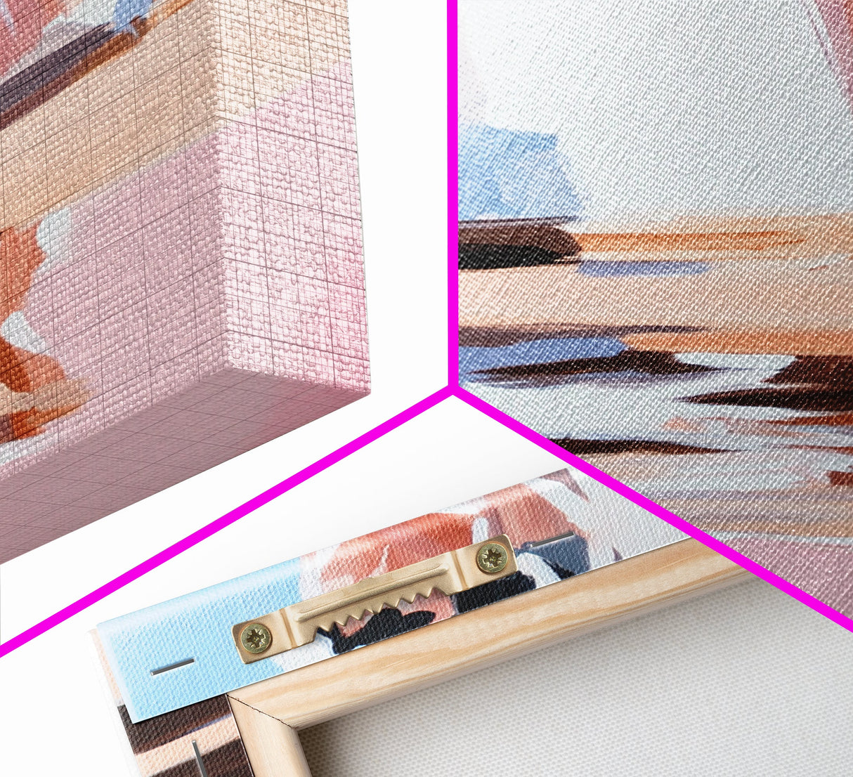 Sunlit Columns, Warm Architecture, Framed Canvas Print, Modern Urban Art, Minimalist Design, Soft Pastel Palette, Contemporary Home Decor