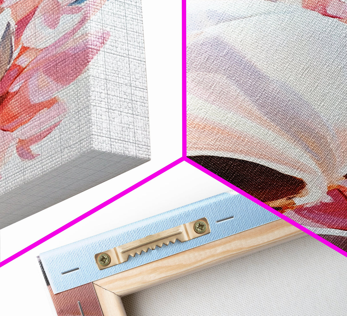 Seashell, Pink Flowers, Beach Aesthetic, Coastal Wall Art, Framed Canvas Print, Nautical Decor, Ocean Lover, Bedroom Art
