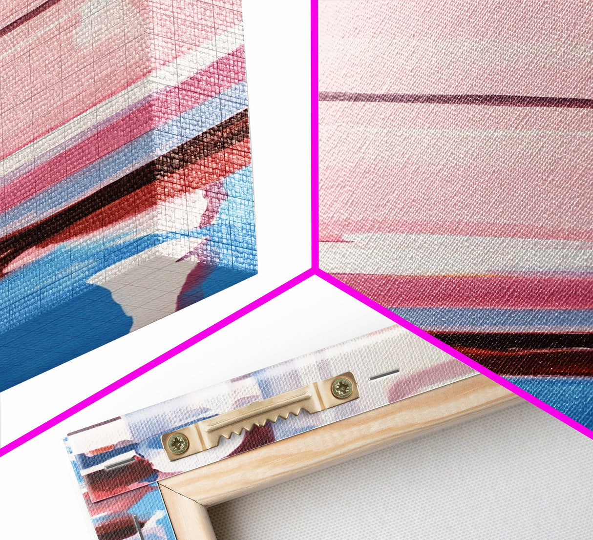 Pink Dock, Coastal Home Art, Framed Canvas Print, Nautical Wall Decor, Modern Seaside Painting, Pastel Summer Aesthetic, Beach House Art