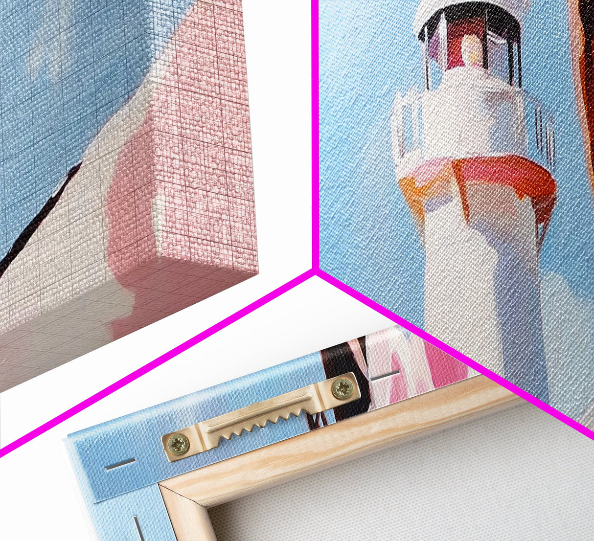 Lighthouse View, Ocean, Feminine, Framed Canvas Print, Coastal Wall Art, Beach Aesthetic, Boho Decor, Nautical Theme, Serene Home Art