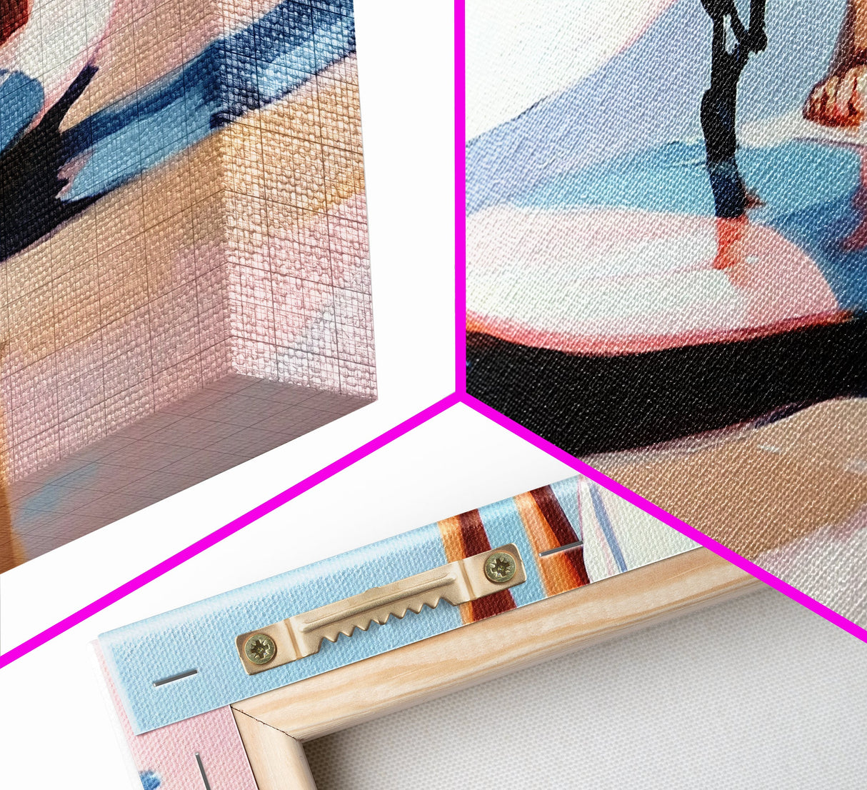 Surfboard Reflections, Beach Vibes, Modern Coastal Art, Surfing Aesthetic, Boho Home Decor, Framed Canvas Print, Watercolor Inspired