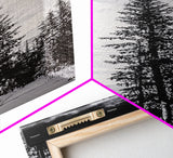 Black White Pine, Winter Forest, Nature Wall Art, Christmas Decor, Modern Minimalist, Monochrome Print, Framed Canvas Print