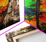 Rustic Surfboard, Abstract Art, Beach House Decor, Framed Canvas Print, Boho Wall Art, Coastal Living Room Artwork, Vibrant Painting
