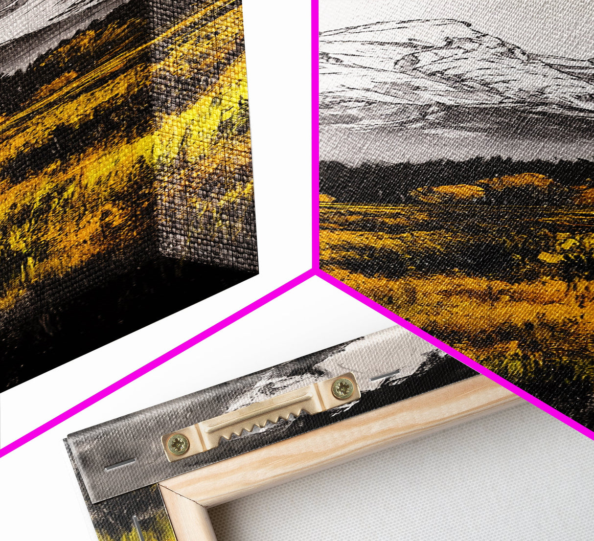Snowy Peaks, Fall Meadow, Framed Canvas Print, Rustic Landscape Art, Mountain Decor, Cozy Cabin Art, Nature Art, Dining Room Decor