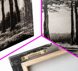 Black White Forest, Minimalist Wall Art, Monochrome Nature Print, Wooded Landscape, Moody Tree Art, Modern Home, Framed Canvas Print