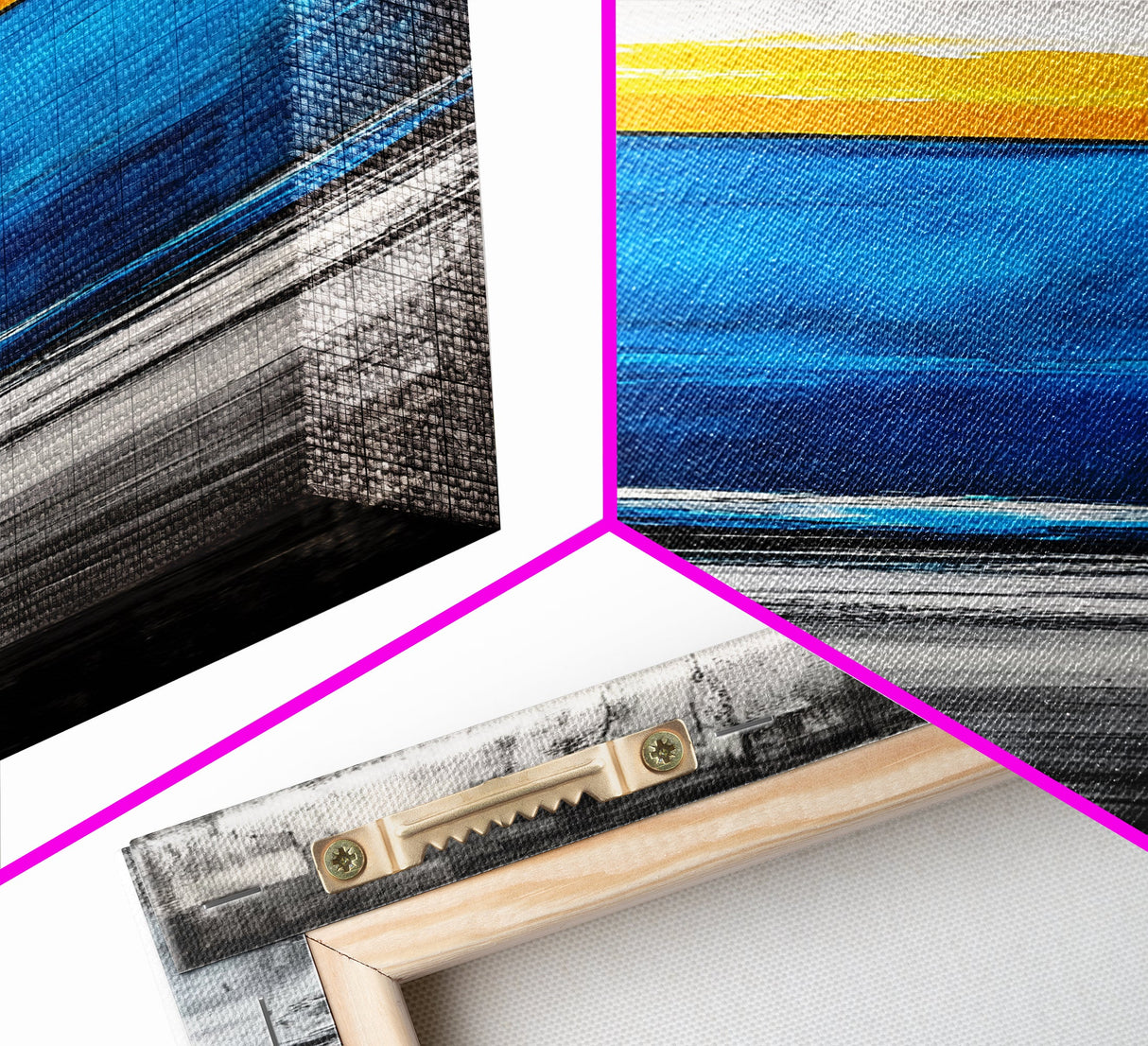 Sunset, Ocean, Waves, Framed Canvas Print, Coastal Wall Art, Modern Beach Decor, Blue and Yellow Abstract, Large Statement Art